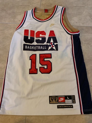 Earvin Magic Johnson 15 Nike Dream Team USA 1992 Basketball Sewn Jersey Adult L Cover
