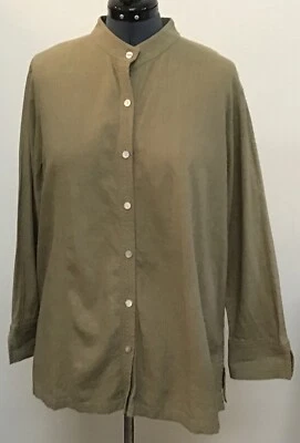 Laura Scott 20W Green Linen Rayon Long Sleeve Button Blouse - Image 1 of 4