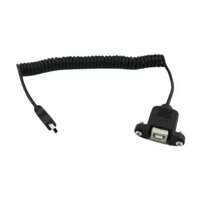 USB 2.0 B Female Panel Mount To Mini USB 5 Pin Male Coiled Spiral Adapter Cable - Image 1 of 4