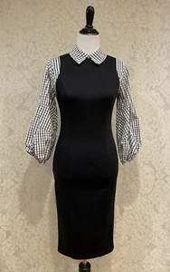 New York & Company 7th Avenue Black Twofer Sheath Dress, Bishop Sleeves, XS. - Picture 1 of 11