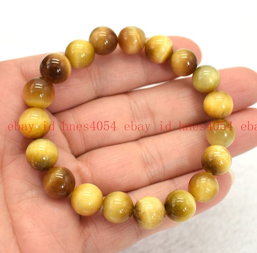 VALENTINO Braccialetto Perline Rotonde Fatto a Mano Naturale 8 10 12 14 mm Gemme Occhio di Tigre 7 5 pollici