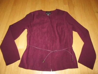 19E/NWT NORTON MCNAUGHTON FULL ZIP JACKET/WINE COLOR/SIZE 8/BELT/SUEDE LOOK! - Image 1 of 4