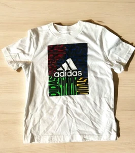 Adidas Boys Size 4 Crew Neck White Logo  Tee T-shirt Short Sleeve - Picture 1 of 5