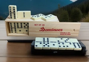 Dominoes Set Double Six Professional Domino Tiles 28 pcs Domino Set Wooden Box - Picture 1 of 10