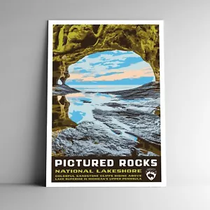 Abgebildet Rocks National Lakeshore Reiseposter Postkarte Michigan mehrere Größen - Bild 1 von 4