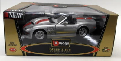 Burago 1/18 Scale Diecast 3323 Shelby Series 1 1999 Silver Red Model Car - Image 1 of 2