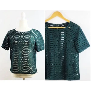 Taylor Crochet Lace Blouse Small Dark Green Hunter Career Night Out - Picture 1 of 6