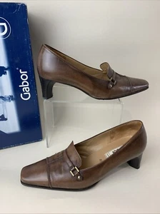 LADY GABOR Heeled Loafer Shoes Brown Leather Womens UK 4.4 eur37.5 Shift P77 - Picture 1 of 15