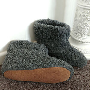 CHARCOAL Pure Sheep Wool Boots Slippers Sheepskin Suede Sole Women's Ladies Mens
