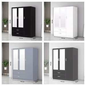 Hochglanz 3-türig 2 Schubladen Spiegelschrank grau weiß schwarz Möbel Set - Bild 1 von 16