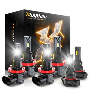 White Combo LED Headlight Fog Light Bulbs H11 H11 5202 6PCS - Picture 1 of 11