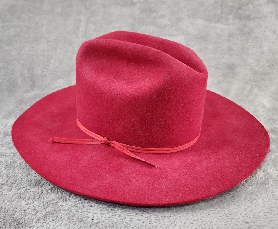 Bailey Cowboy Hat Unisex 7 1/8 Red Felt Wide Brim Fitted Western Made in USA VTG - Image 1 of 4