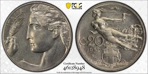 1932 R Italien 20C Twenty Centesimi, KM# 44, Auflage 50, PCGS MS 63, SELTEN - Bild 1 von 4