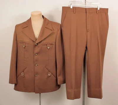Men's VTG 70s Brown 2 PC Polyester Leisure Suit Sz L 1970s Disco - Image 1 of 4