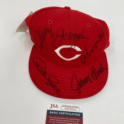 Sombrero firmado Pete Rose Johnny Bench Joe Morgan Big Red Machine Cincinnati Reds JSA Foto 1 de 4