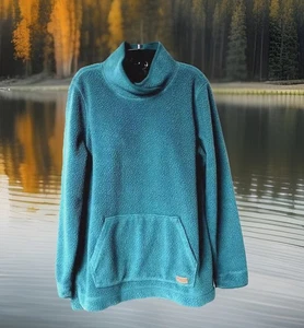 LL Bean Sherpa Teal Mock Neck Soft Fleece Womens Pullover Sweatshirt Size M VTG - Picture 1 of 7