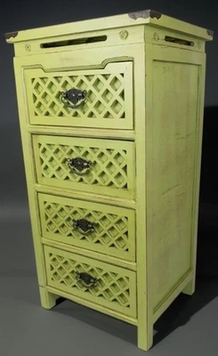 Chinoiserie Lingerie Chest of Drawers Soft Lime Green Lattice Dresser 29"T 15x13 - Image 1 of 4
