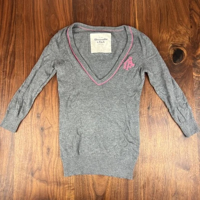 Vintage Abercrombie & Fitch Womens Y2K Preppy V-Neck Sweater Size S Pink Gray - Image 1 of 4