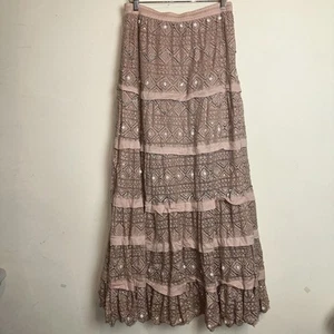 Boston Proper Women’s Size XS Crochet Maxi Skirt Lace Pink Bohemian Gypsy Y2K - Picture 1 of 11