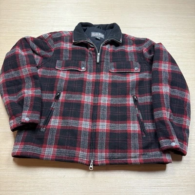 Vintage Woolrich Jacket Mens M Red Gray Buffalo Plaid Wool Blend Full Zip Hunt - Image 1 of 4
