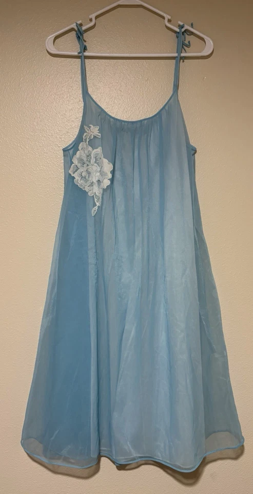 SHEER VTG VANITY FAIR Womens S M BABYDOLL Blue CHIFFON Nylon NIGHTGOWN Lingerie - Image 1 of 4