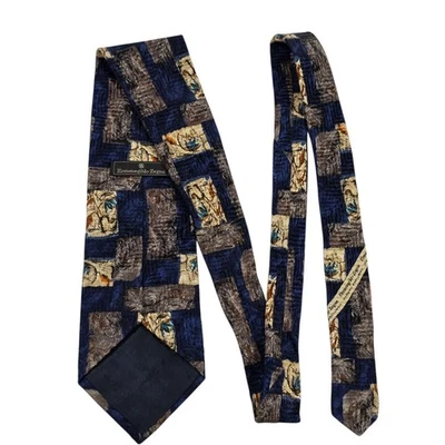 Gravata masculina Ermenegildo Zegna azul marinho cinza seda floral xadrez designer clássico - Imagem 1 de 4