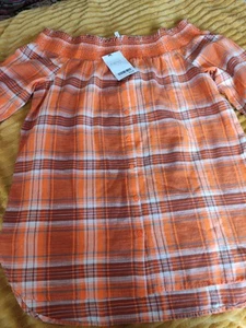 Next New Orange Checked Cotton Summer Bardot Top Size 12. - Picture 1 of 8