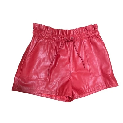 WHITEROOM + CACTUS Women's Red Faux Leather Shorts Drawstring Waist Pockets L - Image 1 of 4