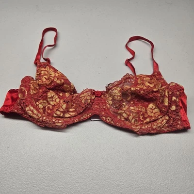 Victoria's Secret Women Bra 34C Redgold Floral Balconette Underwired Lace - Image 1 of 4