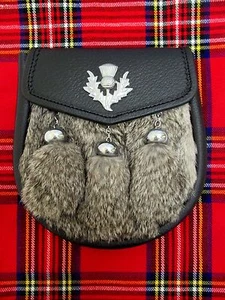 Gris Conejo y Cuero con Insignia de Cardo Esporran para Kilts Incluye Cinturón de Cadena - Imagen 1 de 3