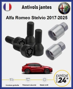 Ecrous antivol de roues noir Alfa Roméo Stelvio dès 2017 (4 écrous + 2 douilles) - Picture 1 of 4