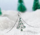3 Ct Round Simulated Emerald Christmas Tree Pendant Chain 14k White Gold Plated