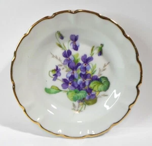 Vintage PORCELAINE LIMOGES RING PIN TRAY VICTORIAN VIOLETS French Porcelain 4.5" - Picture 1 of 6