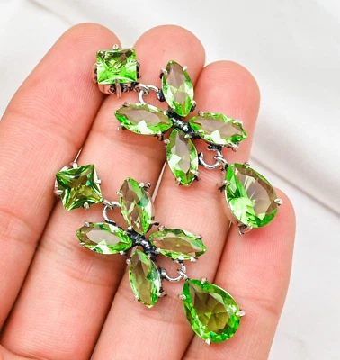 Pendientes Tsavorita Únicos Piedras Preciosas Hechos a Mano Plata de Ley 925 Joyería para Amor Foto 1 de 4