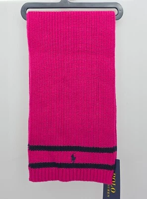 Polo Ralph Lauren Knitted Scarf Pink/Navy Youth Kids One Size 4-7 NEW - Image 1 of 4
