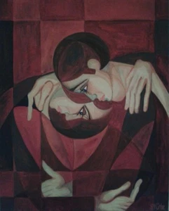 "LOVERS" , ACRYLIC ON CANVAS, SIGNED : SUPPORT - Picture 1 of 3