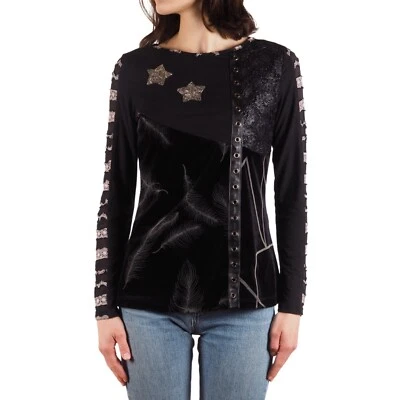 Save the Queen Vintage Women's Patchwork Velvet Lace Star Top Black Size S Y2K - Image 1 of 4