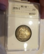 1876-S 25C Seated Liberty Silver Quarter MS-62 Old ANA Holder! Premium Quality