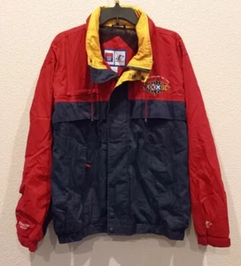 Vintage Logo Athletic NFL Super Bowl 1998 Red Yellow Navy Puffer Jacket Sz XL - Picture 1 of 8