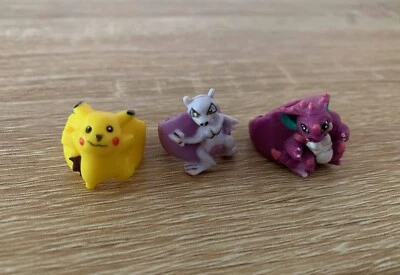 3 x Pokemon Rare Vintage 1998 Soft Plastic Rings Pikachu Nidoking Mewtwo — 第 1/4 张图片