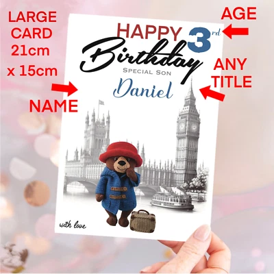 FLUFFY-HIPPO Inspired by PADDINGTON BEAR Birthday Card, Grandson, Son Brother, Nephew, Friend