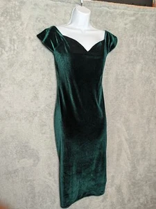 Green velvet dress Size 10 bardot sweetheart off shoulder dark romance pinup - Picture 1 of 12