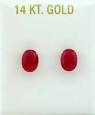 GENUINE 4.40 Cts RUBY STUD EARRINGS 14K GOLD -  Free Certificate Appraisal - Image 1 of 4