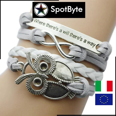 Bracciale Donna Intrecciato a Strati Gufo Infinito Owl EcoPelle Woman - Immagine 1 di 2