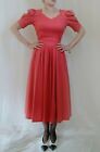 80s Vintage Victorian LAURA ASHLEY CORAL Evening Party Gown Dress SIZE 10 Puffed