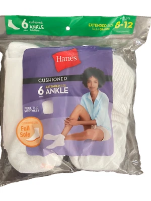 Hanes Women Cushioned 6  Pair Ankle Socks Extended Size 8-12 (Shoe Size) - Image 1 of 2
