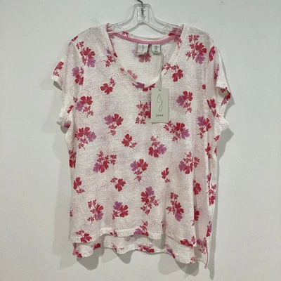 NWT JOIE 100% Linen Women White Pink Floral Top T-Shirt Blouse Size XL - Image 1 of 4