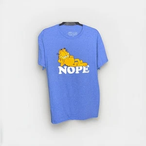 Garfield Nope T-Shirt Blue Size Medium Crew Neck Nickelodeon 2021 Cotton Blend - Picture 1 of 8