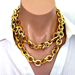 Collar de cadena de metal grueso tono dorado perla Erwin vintage años 80 36"L - Imagen 1 de 4