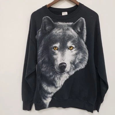 Delta Unisex Y2K Wolf Crewneck Graphic Sweatshirt Size XL Black Athleisure Gym - Image 1 of 4